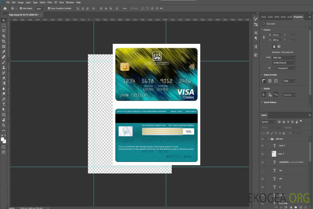Carte visa classique de la banque Cassa di Risparmio de Saint-Marin template Carte visa classique de la banque Cassa di Risparmio de Saint-Marin template